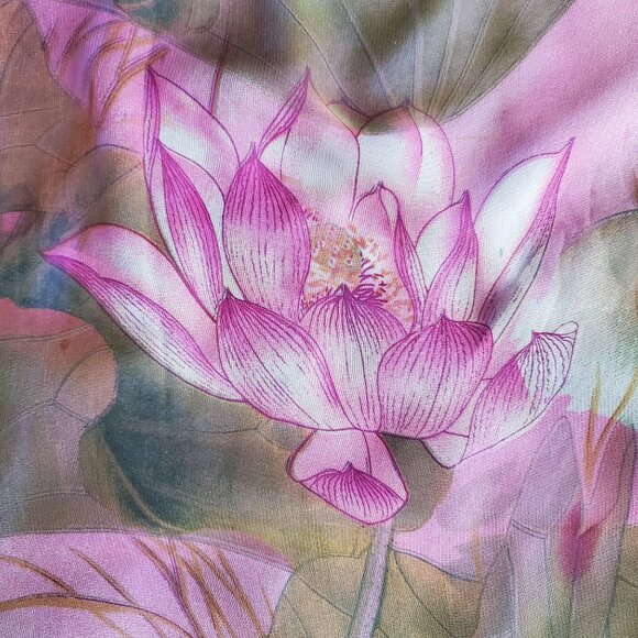 NWOT Water Lily 19x62"Scarf Soft Pastel Pink, Green Gently Drapes Over Shoulders - Picture 3 of 10